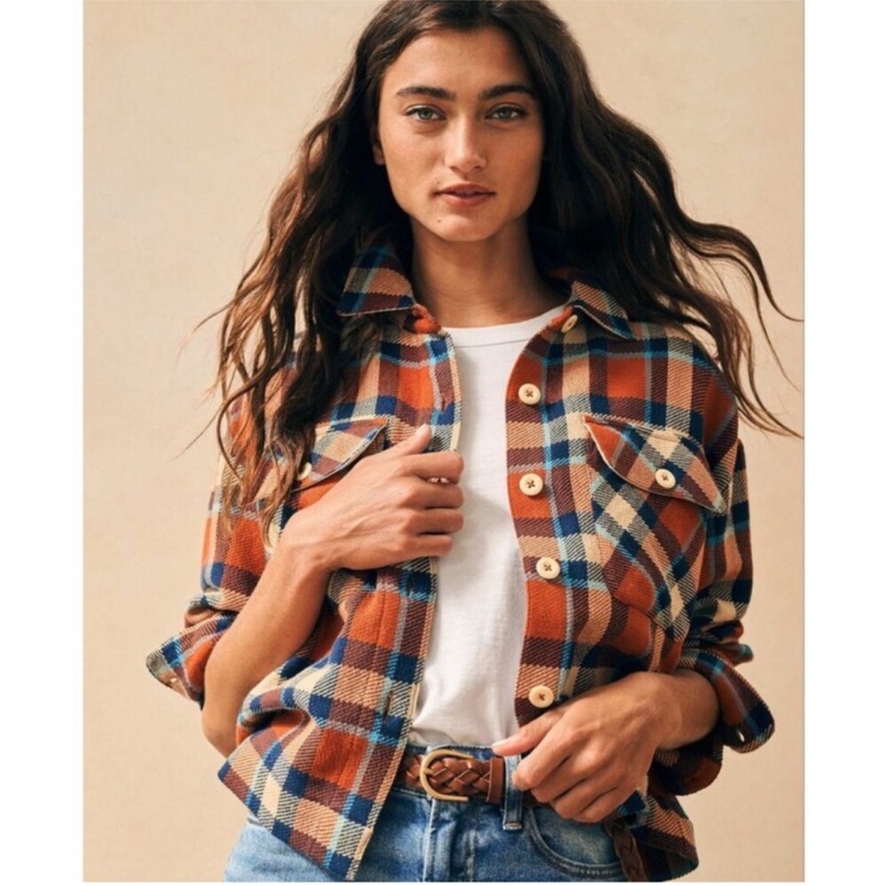 Faherty Orange Blue Plaid Button-Down Shirt